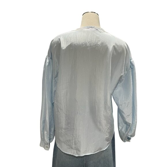 Vintage Light Blue Blouse L Lace Peter Pan Collar Cottagecore Romantic Coquette - Picture 7 of 8